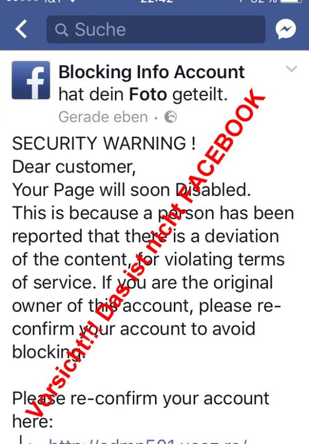 Scam – BlockingInfoAccount – Betrug im Internet auch bei Facebook