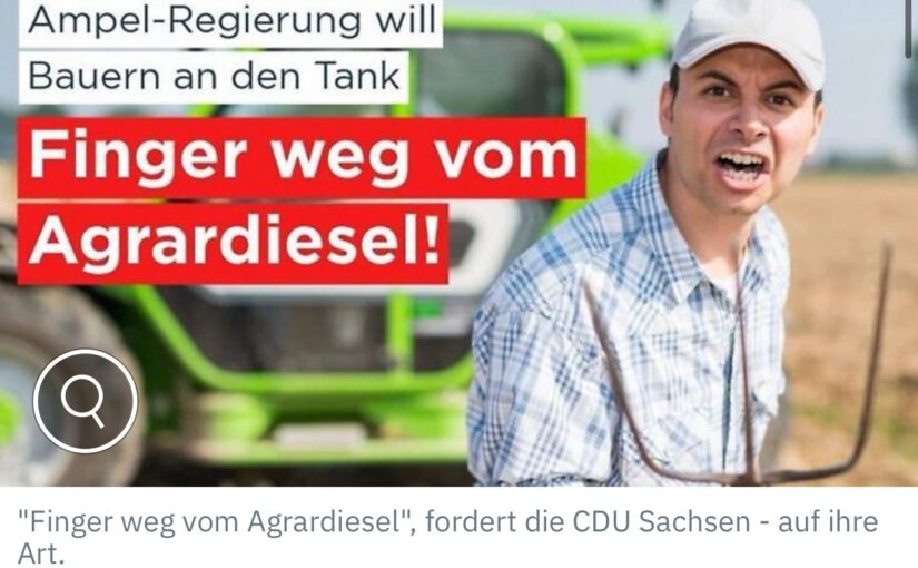 Drohgebärden mit der Mistgabel – CDU Sachsen empört mit „verstörendem“ Plakat zu Bauernprotest