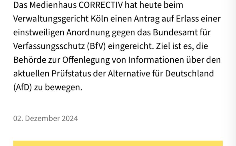 Correctiv reicht Klage gegen Zurückhaltung eines Berichts über AfD ein.