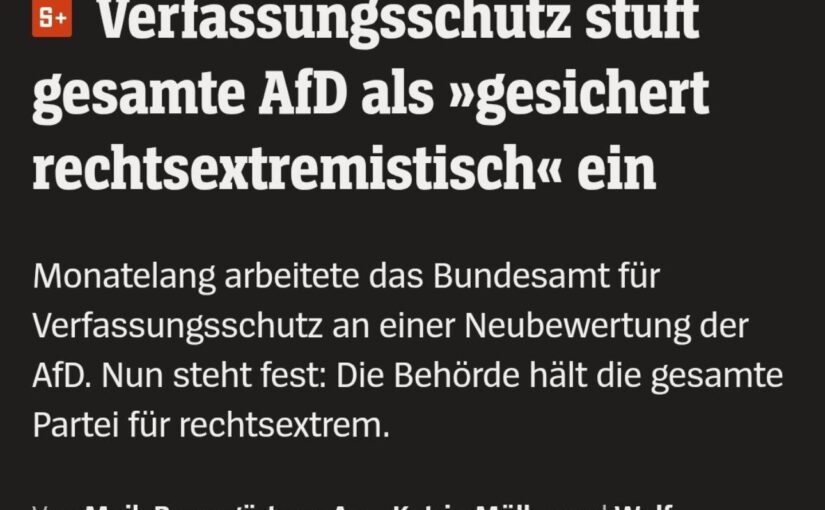 JETZT IST ES AMTLICH! VERFASSUNGSSCHUTZ STUFT AfD ALS FEIND DER DEMOKRATIE EIN – WANN FOLGT DAS PARTEIVERBOT?