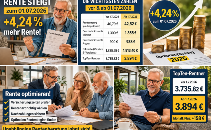 Renten-Anpassung zum 01.07.2026: Jetzt offiziell 4,24 % mehr Rente!